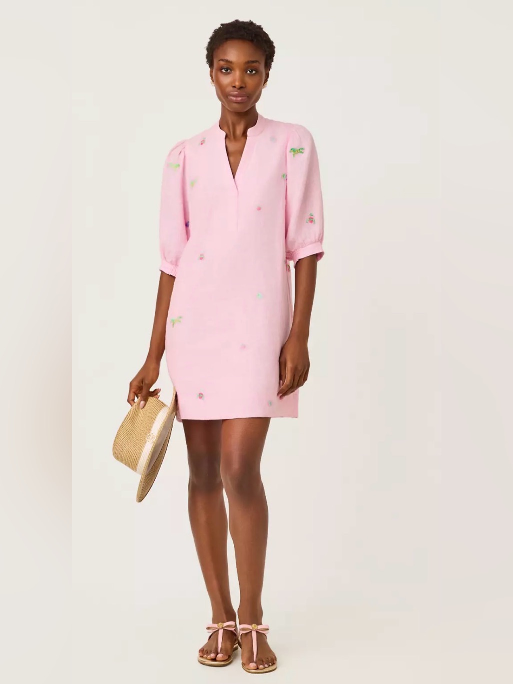 Lilly Pulitzer Mialeigh Linen Dress In Conch Shell Pink Derby Ditsy Embroidery